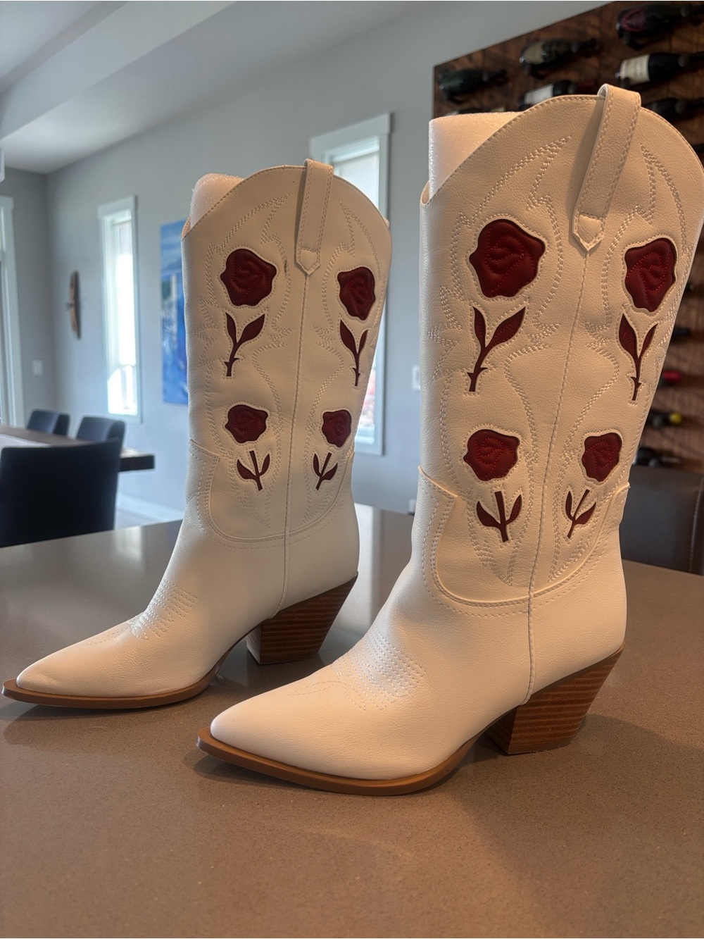 Billini White Western Boots with Red Rose Appliqué